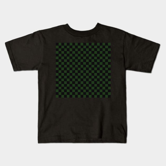 Wonky Checkerboard, Black and Green Kids T-Shirt by Niemand